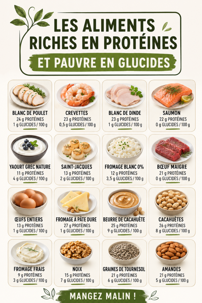 Une assiette présentant des aliments riches en protéines et pauvres en glucides, comme le poulet grillé et des légumes frais.