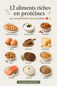 Assiette colorée avec plusieurs aliments riches en protéines pour une alimentation saine.
