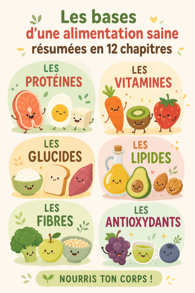 Tableau illustrant les 12 bases d'une alimentation saine