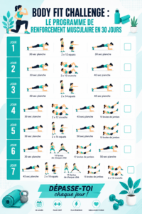 Femme réalisant des exercices de renforcement musculaire à la maison pendant le Body Fit Challenge.