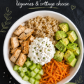 Bowl healthy avec riz complet, poulet grillé et légumes frais