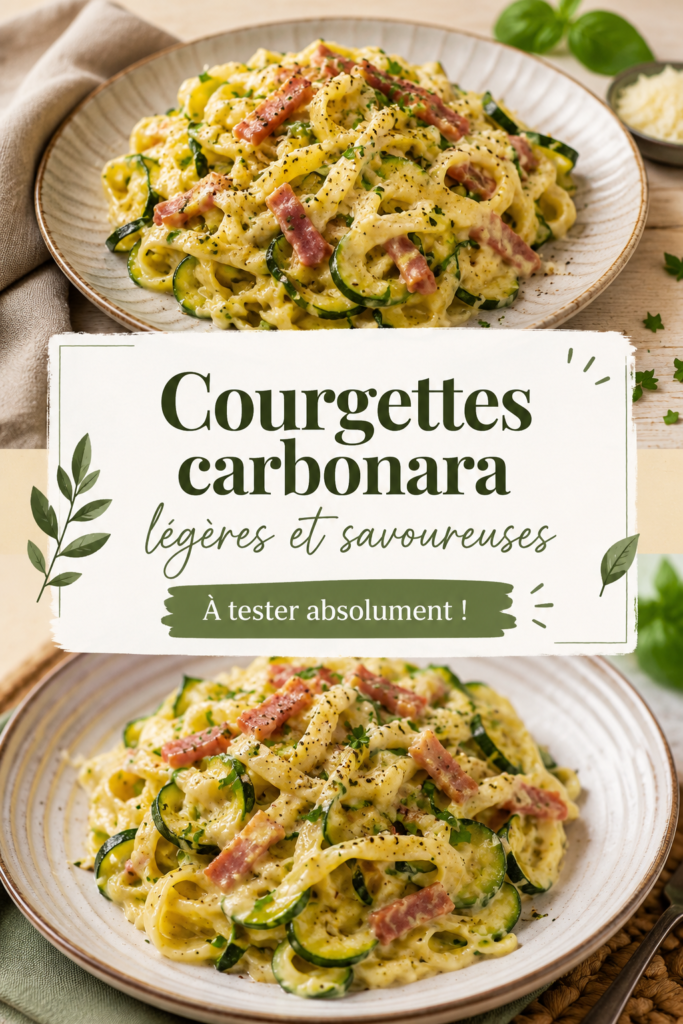 Plat de courgettes carbonara légères avec une sauce crémeuse