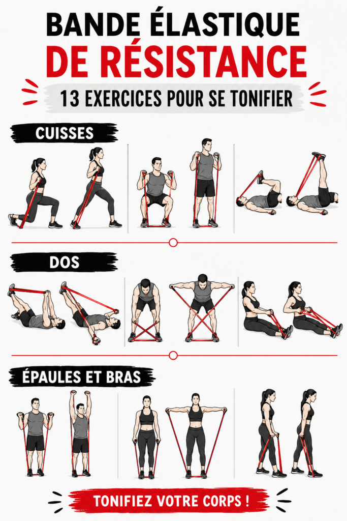 Bande élastique utilisée pour des exercices de tonification corporelle.