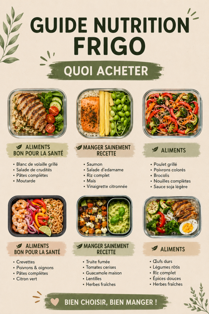 Un frigo bien rempli d'aliments frais et sains.
