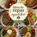 Assiette colorée avec un repas équilibré à base de légumes et protéines