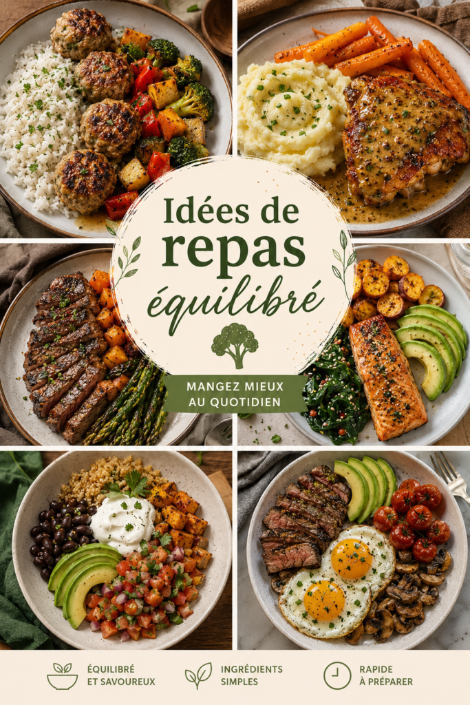 Assiette colorée avec un repas équilibré à base de légumes et protéines