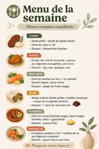 Menu de la semaine avec dîners équilibrés et sains