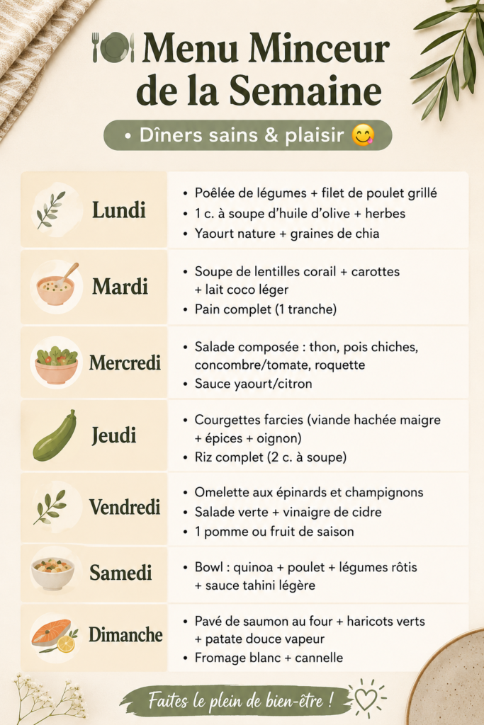 Un aperçu coloré de plats sains et délicieux pour un menu minceur.