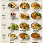 Plan de repas équilibré sur 5 jours pour perte de poids, affichant des plats sains et colorés