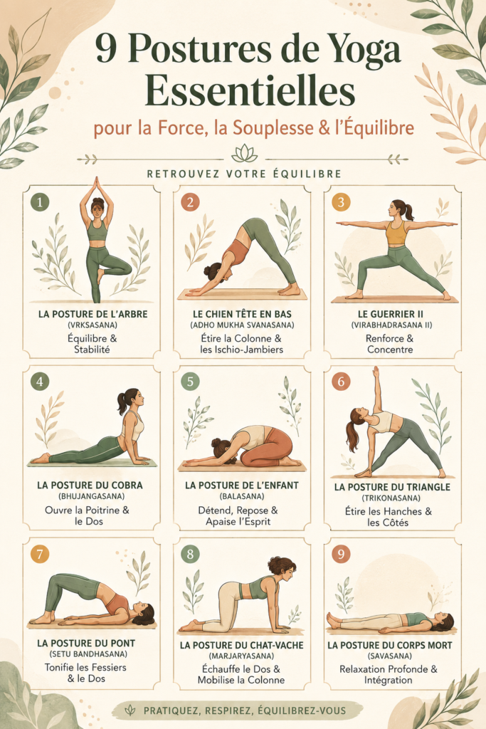 Femme pratiquant des postures de yoga sur un tapis en intérieur, symbolisant la force et la flexibilité.