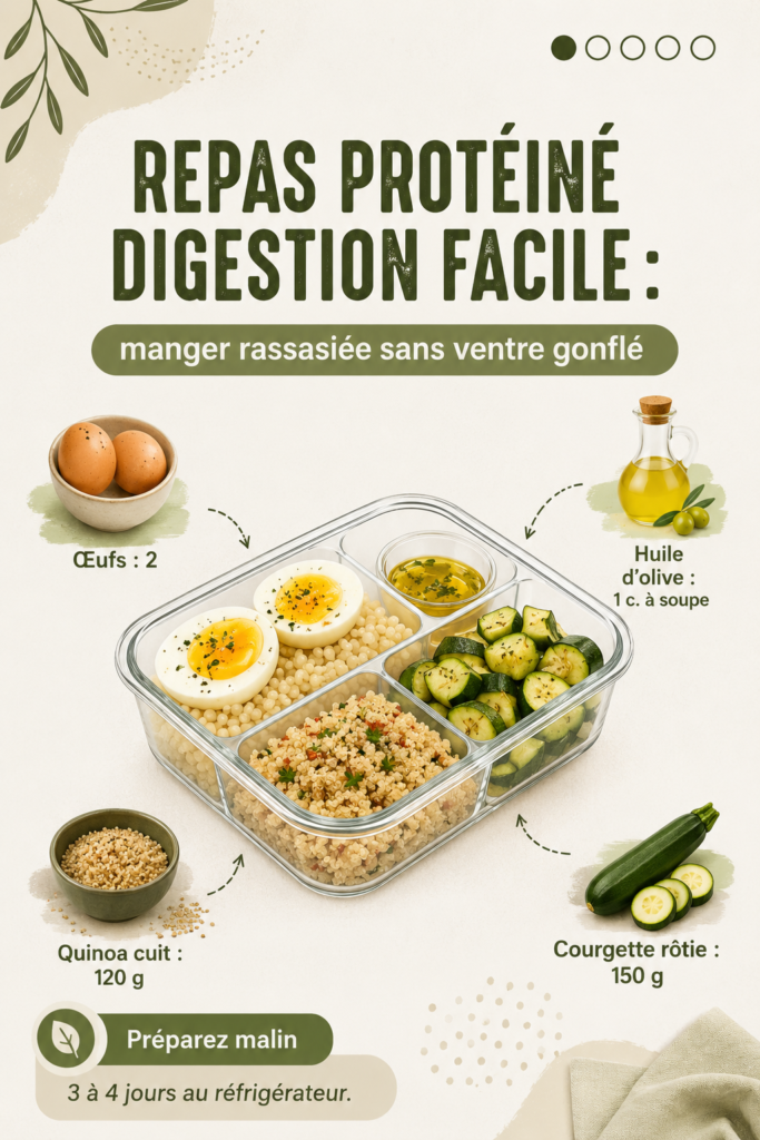 Assiette de plats protéinés variés favorisant une digestion légère.