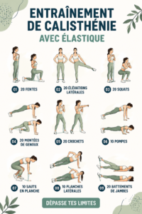 Femme faisant des exercices de callisthénie avec une bande de résistance dans un environnement de fitness chaleureux.