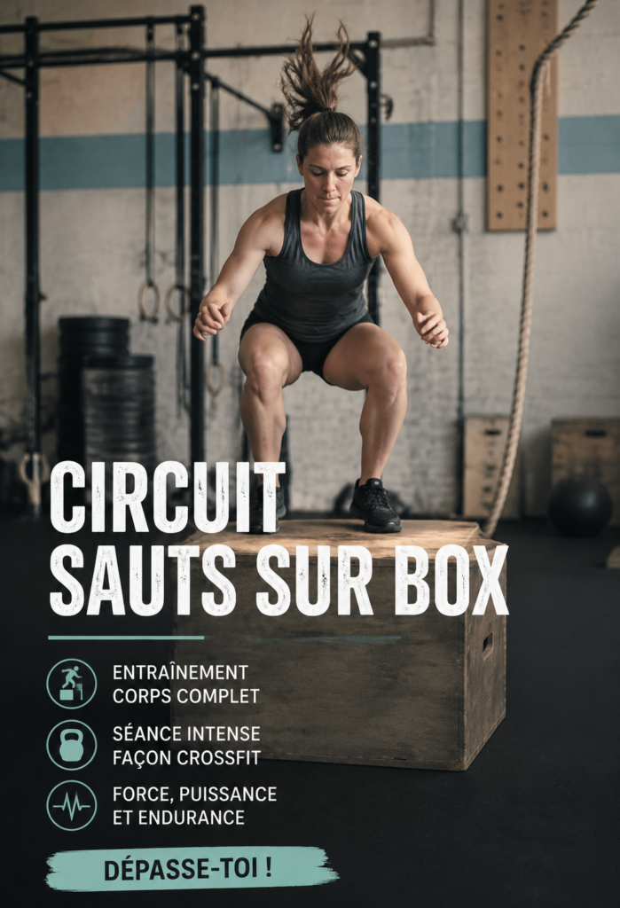 Femmes en plein entraînement avec des sauts en box lors d'un circuit complet de fitness.