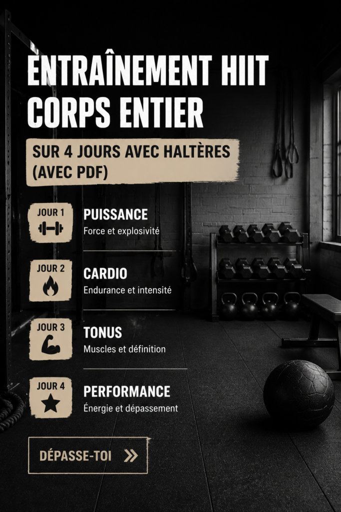 Femme faisant un travail d'entraînement HIIT avec haltères dans un salon