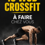 Femme effectuant un exercice de CrossFit à domicile avec des haltères.