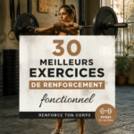 Femme effectuant des exercices de renforcement musculaire chez elle.