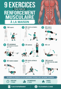 Femme réalisant des exercices de renforcement musculaire à la maison.