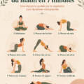 Femme pratiquant un flow de yoga matinal sur un tapis, souriante et détendue.