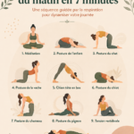 Femme pratiquant un flow de yoga matinal sur un tapis, souriante et détendue.