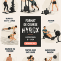 Femme en pleine course lors d'un événement Hyrox, illustrant le défi physique et l'esprit communautaire.