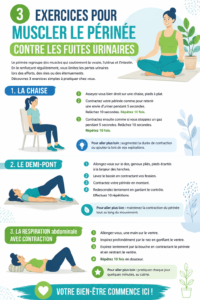 Exercice de renforcement du périnée illustré par une femme en train de pratiquer des mouvements ciblés.