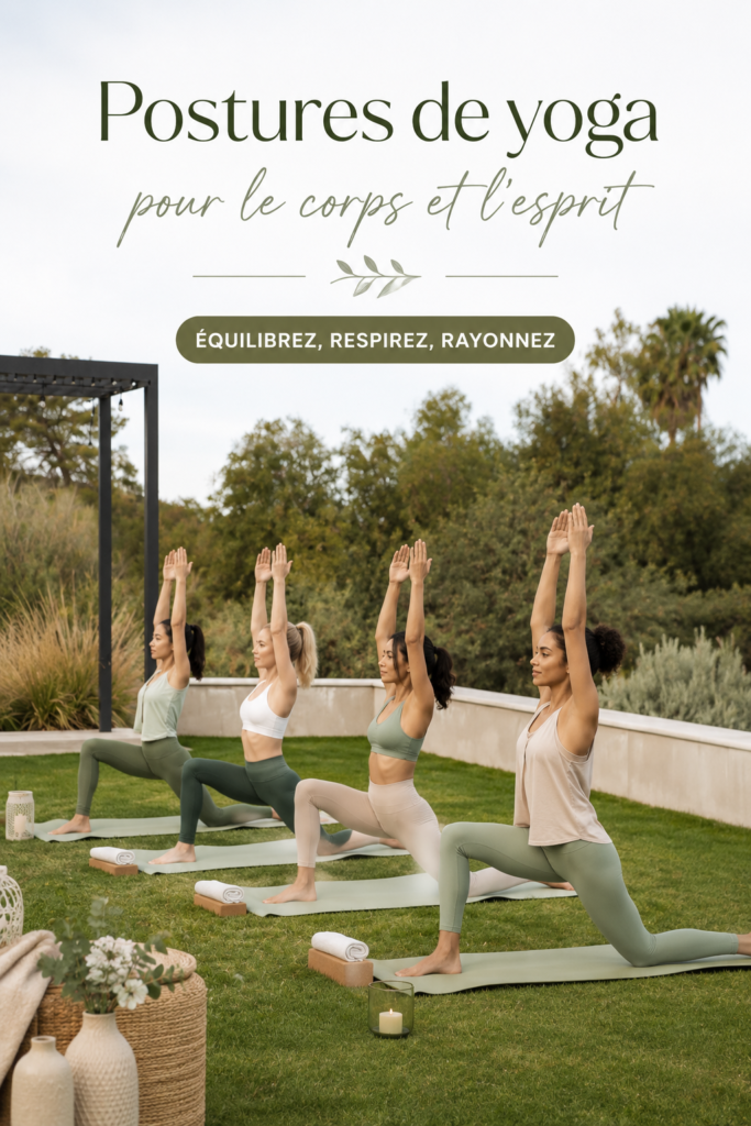 Femme pratiquant des poses de yoga dans un cadre calme et serein.