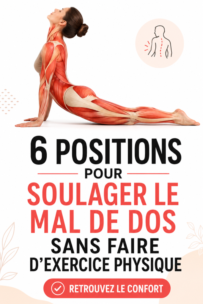 Femme en train d'effectuer des positions de soulagement du mal de dos sur un tapis de yoga.