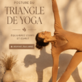 Pratiquante de yoga réalisant la posture triangle sur un tapis en plein air