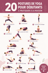 Femme pratiquant le yoga dans un salon paisible, montrant une posture de yoga pour débutants.