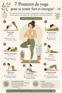 Femme pratiquant le yoga doux au lever du soleil, se sentant forte et énergisée.