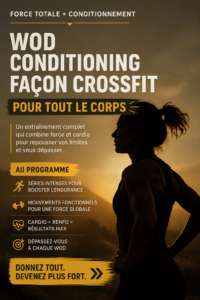 Femme faisant un WOD CrossFit en intérieur, portant des équipements de sport.