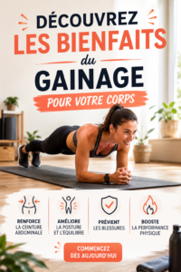 Femme pratiquant le gainage sur un tapis de yoga dans une pièce lumineuse.