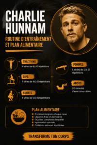 Portrait de Charlie Hunnam lors d'un entraînement, représentant un mode de vie actif et sain.
