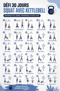 Femme effectuant des squats avec kettlebell dans un parc.