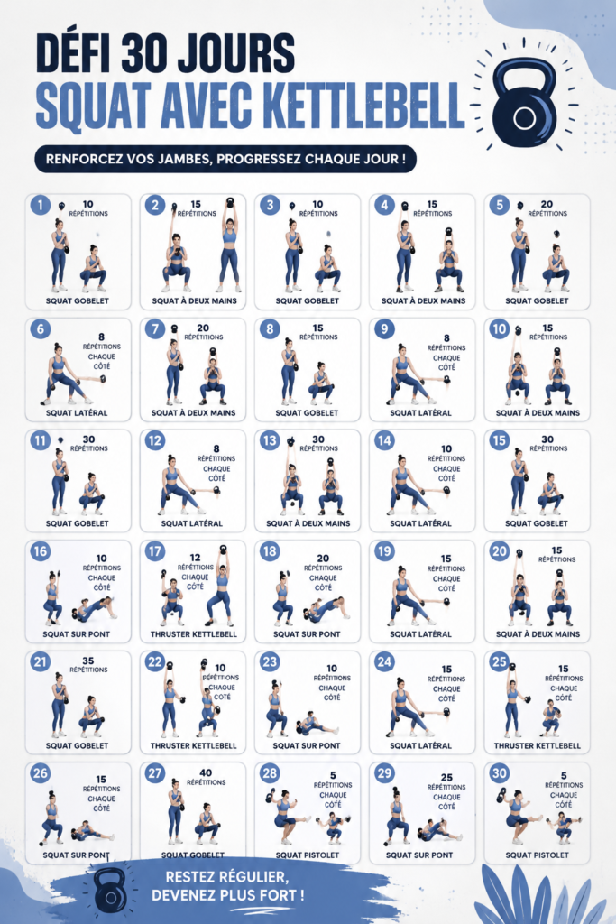 Femme effectuant des squats avec kettlebell dans un parc.
