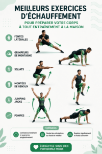 Femme effectuant des exercices d'échauffement à la maison pour se préparer avant un entraînement.