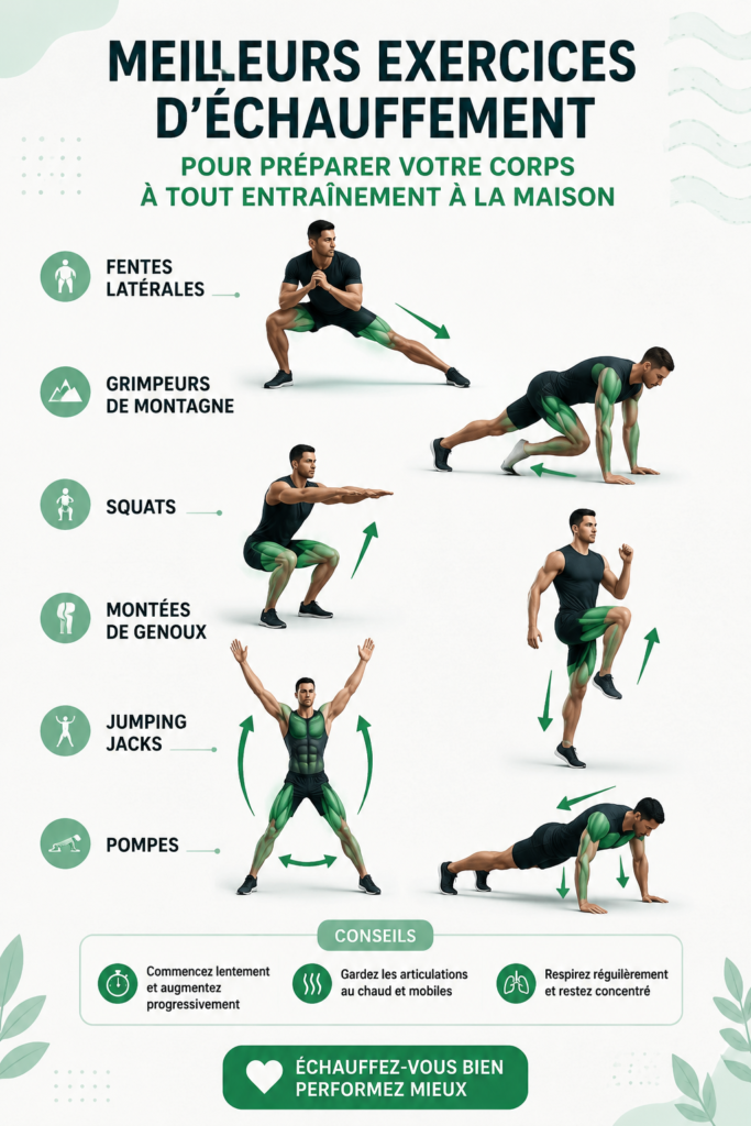 Femme effectuant des exercices d'échauffement à la maison pour se préparer avant un entraînement.