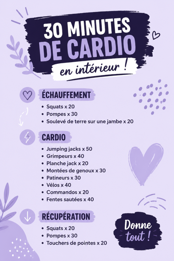 Femme en train de faire un entraînement cardio à la maison, dynamique et souriante.