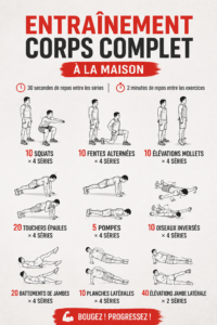 Femme faisant des exercices de fitness à la maison pour un entraînement complet du corps.
