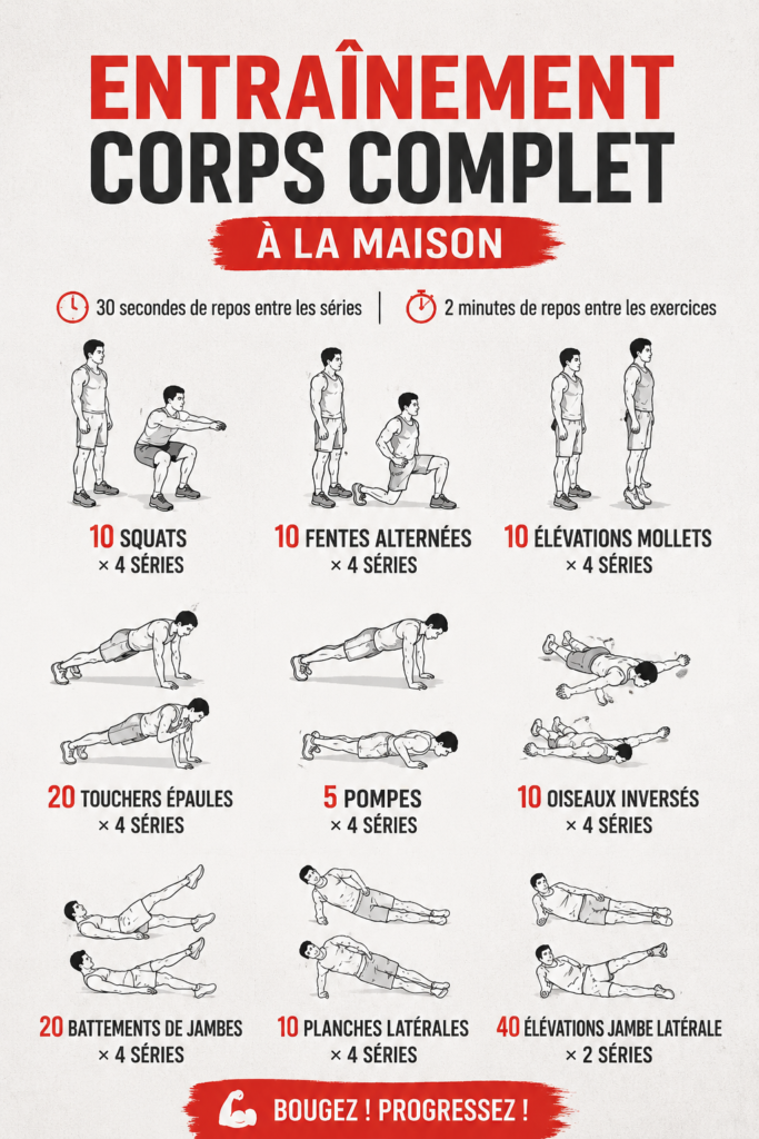 Femme faisant des exercices de fitness à la maison pour un entraînement complet du corps.