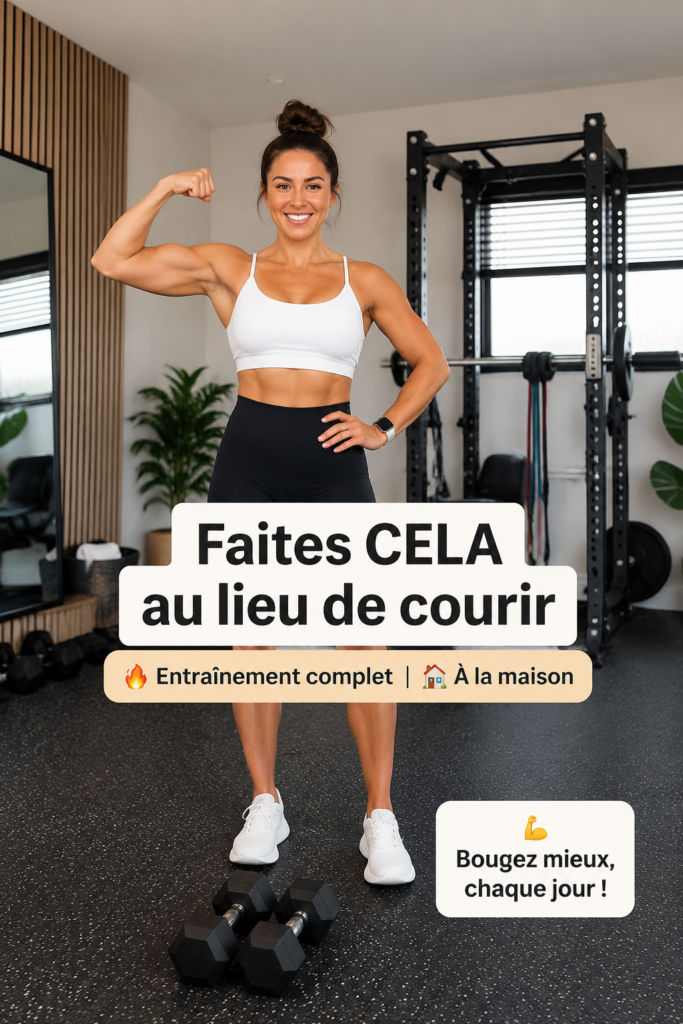 Femme s'entraînant à la maison avec des équipements de fitness