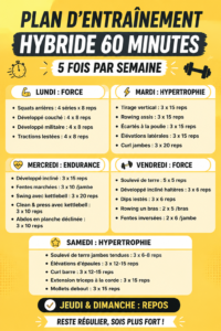 Plan d'entraînement hybride de 60 minutes adapté aux femmes