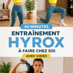 Femme effectuant un entraînement Hyrox à la maison, équipée pour une séance de fitness.