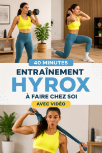 Femme effectuant un entraînement Hyrox à la maison, équipée pour une séance de fitness.