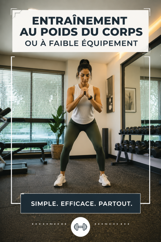 Un salon accueillant aménagé pour des exercices sans équipement, avec un tapis de yoga et des accessoires légers.