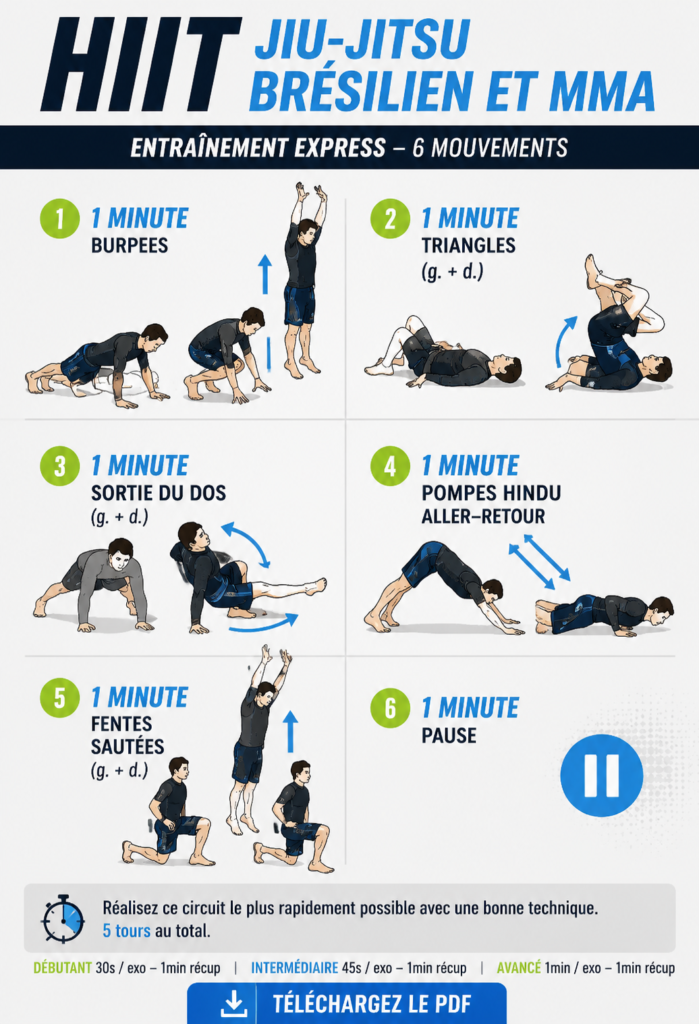 Femme pratiquant le HIIT en plein entraînement de Jiu-Jitsu.