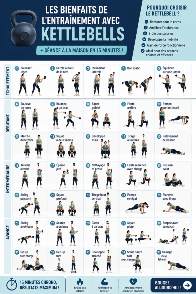 Femme s'entraînant avec des kettlebells à la maison
