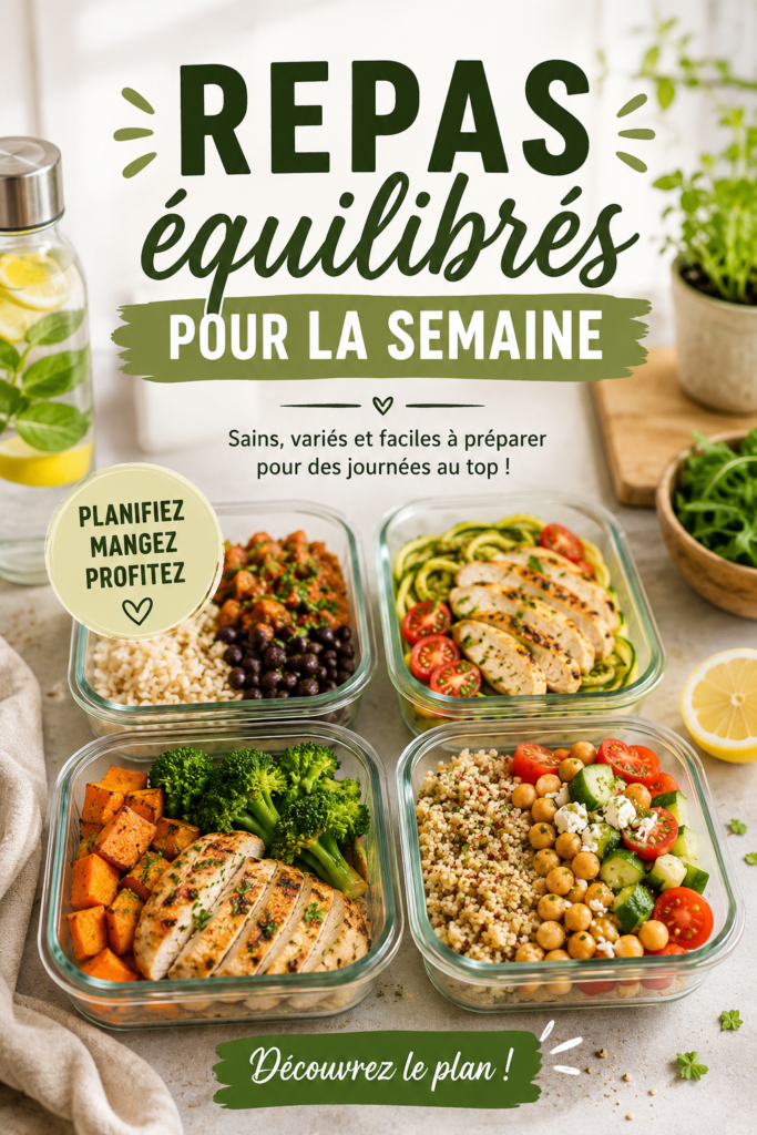Une table dressée avec des plats équilibrés et colorés pour les repas de la semaine.