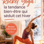 Femme pratiquant le Rocket Yoga en plein air, affichant une posture équilibrée et sereine pour le bien-être.