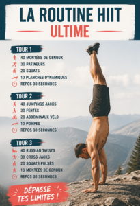 Femme réalisant un entraînement HIIT à la maison avec motivation.